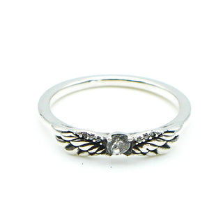 PANDORA Size 7 (54) Sparkling Angel Wing Sterling Silver Ring With Clear Zirconia