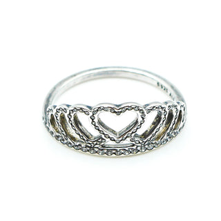 PANDORA Size 8.5 (58) Hearts Tiara Sterling Silver Ring With Clear Zirconia