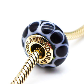 PANDORA RARE Black Lotus Murano Glass Charm With 14K Gold Core