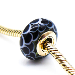 PANDORA RARE Black Lotus Murano Glass Charm With 14K Gold Core