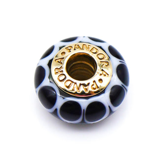 PANDORA RARE Black Lotus Murano Glass Charm With 14K Gold Core