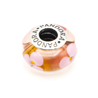 Pandora Pink Flowers Sterling Silver Pink Murano Glass Charm
