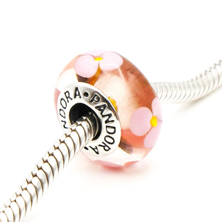 Pandora Pink Flowers Sterling Silver Pink Murano Glass Charm