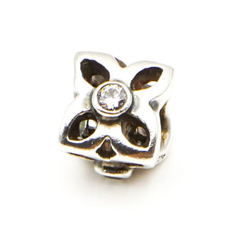 PANDORA Four Petal Flower Sterling Silver Charm With Clear Zirconia