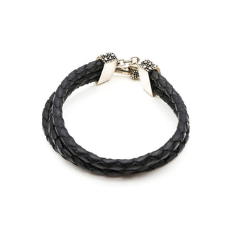 MICHAEL DAWKINS 8-Inch Starry Night Braided Black Leather & Sterling Silver Toggle Bracelet