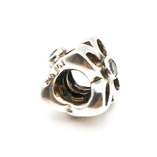 PANDORA Four Petal Flower Sterling Silver Charm With Clear Zirconia