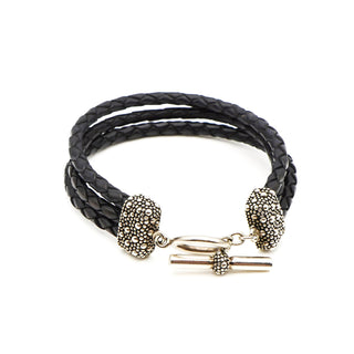MICHAEL DAWKINS 8-Inch Starry Night Braided Black Leather & Sterling Silver Toggle Bracelet