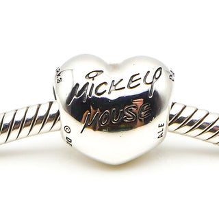 PANDORA RARE Disney Parks Mickey Signature Heart Sterling Silver Charm