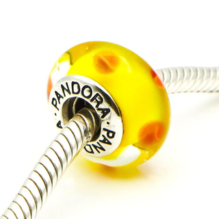 PANDORA Yellow Orange Polka Dots Murano Glass Sterling Silver Charm