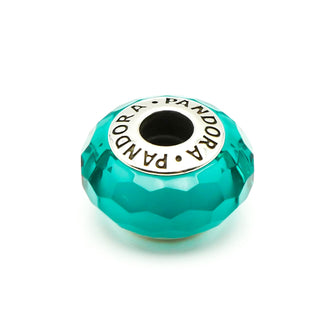 PANDORA Teal Fascinating Faceted Murano Glass Sterling Silver Charm Bead