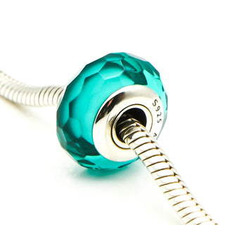 PANDORA Teal Fascinating Faceted Murano Glass Sterling Silver Charm Bead