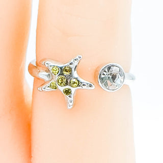 Sterling Silver Yellow Starfish Cuff Ring Size 3.5