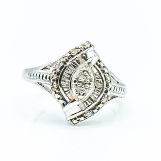 Sterling Silver Art Deco Diamond Ring Size 6.75
