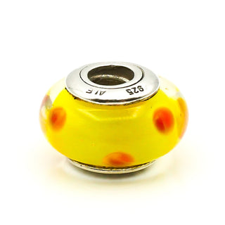 PANDORA Yellow Orange Polka Dots Murano Glass Sterling Silver Charm