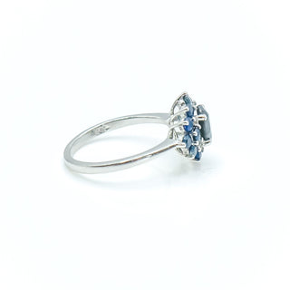 Sterling Silver Sapphire Halo Ring Size 7 1/4