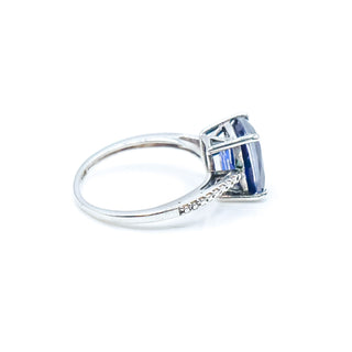 Sterling Silver Cushion Cut Blue Spinel Solitaire Ring Size 7 1/4