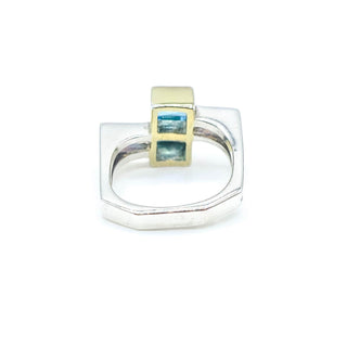 Sterling Silver Swiss Blue Topaz Ring With 18k Gold Accent in Size 6