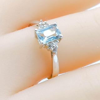 Sterling Silver Aquamarine Cz Ring Size 7