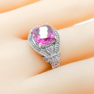 Sterling Silver African Lilac Quartz and Pink Cz Ring Size 8