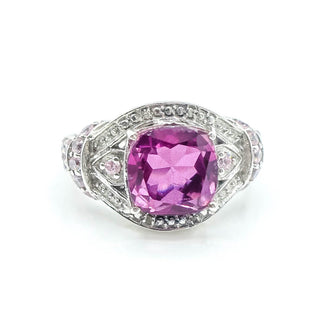 Sterling Silver African Lilac Quartz and Pink Cz Ring Size 8