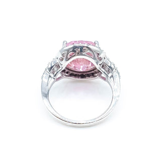 Sterling Silver Pink Morganite Ring With Cz Halo Size 6