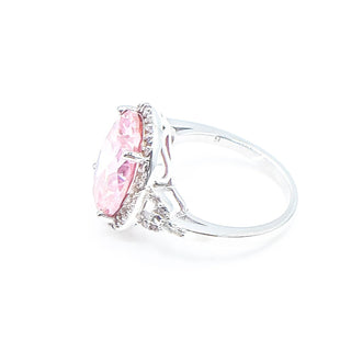 Sterling Silver Pink Morganite Ring With Cz Halo Size 6