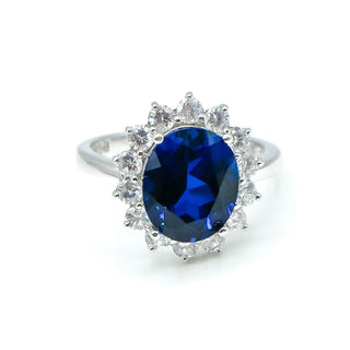 Sterling Silver Blue Sapphire Halo Ring Size 7