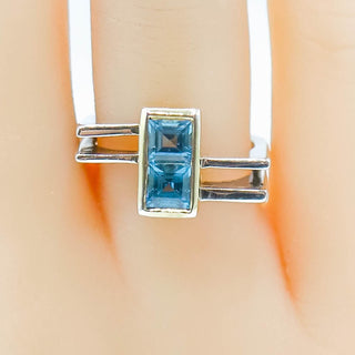Sterling Silver Swiss Blue Topaz Ring With 18k Gold Accent in Size 6