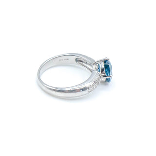 Sterling Silver London Blue Topaz Diamond Ring Size 6.75