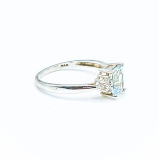 Sterling Silver Aquamarine Cz Ring Size 7