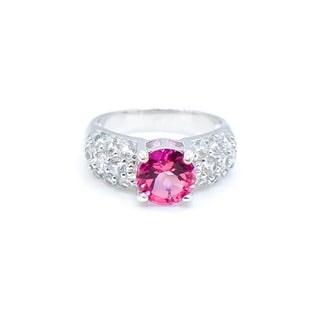 Sterling Silver Pink Sapphire and White Topaz Ring Size 7