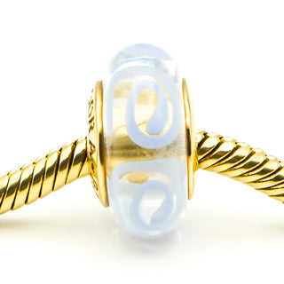 PANDORA RARE 14K Gold Periwinkle Spirals Charm Murano Glass Bead