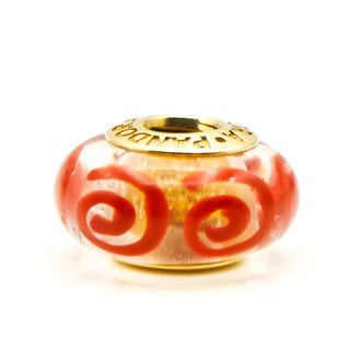 PANDORA 14K Gold Orange Spirals Charm Murano Glass Bead