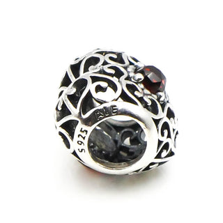 PANDORA January Signature Sterling Silver Heart Charm With Garnet